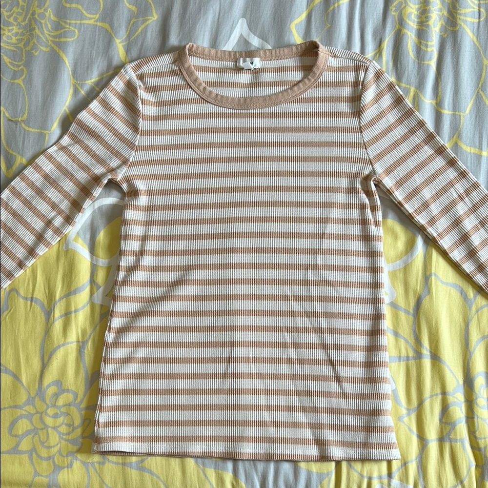 Aerie Tan and White Striped Tee